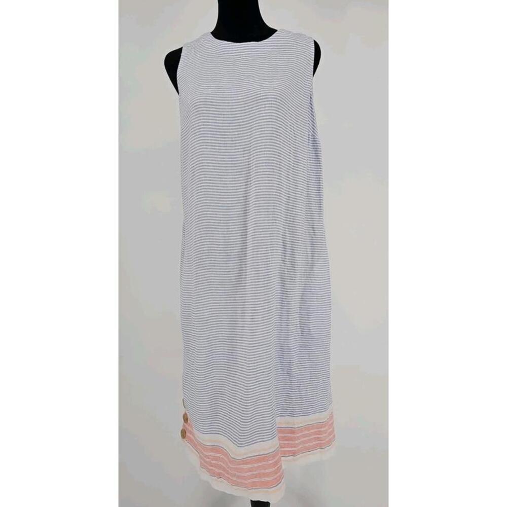 J Jill Dress Womens S Tall Blue White‎ Striped Love Linen Maxi Tank Sleeveless